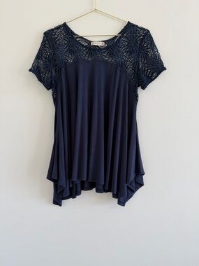 Altar'd State Navy Crochet Yoke Swing Tee